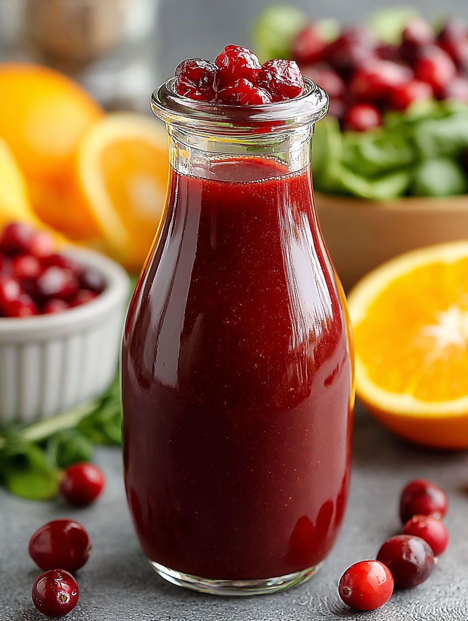 A bottle of cranberry and orange balsamic vinaigrette.