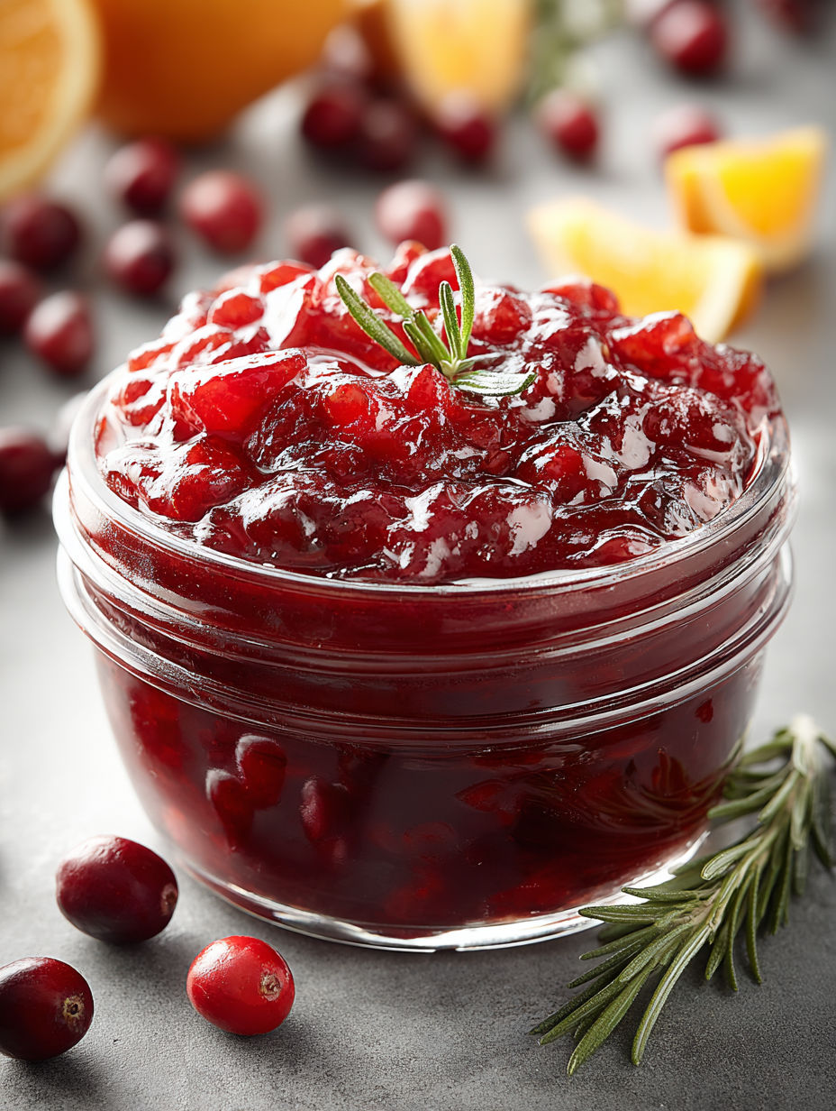 A jar of gluten-free cranberry citrus sauce.