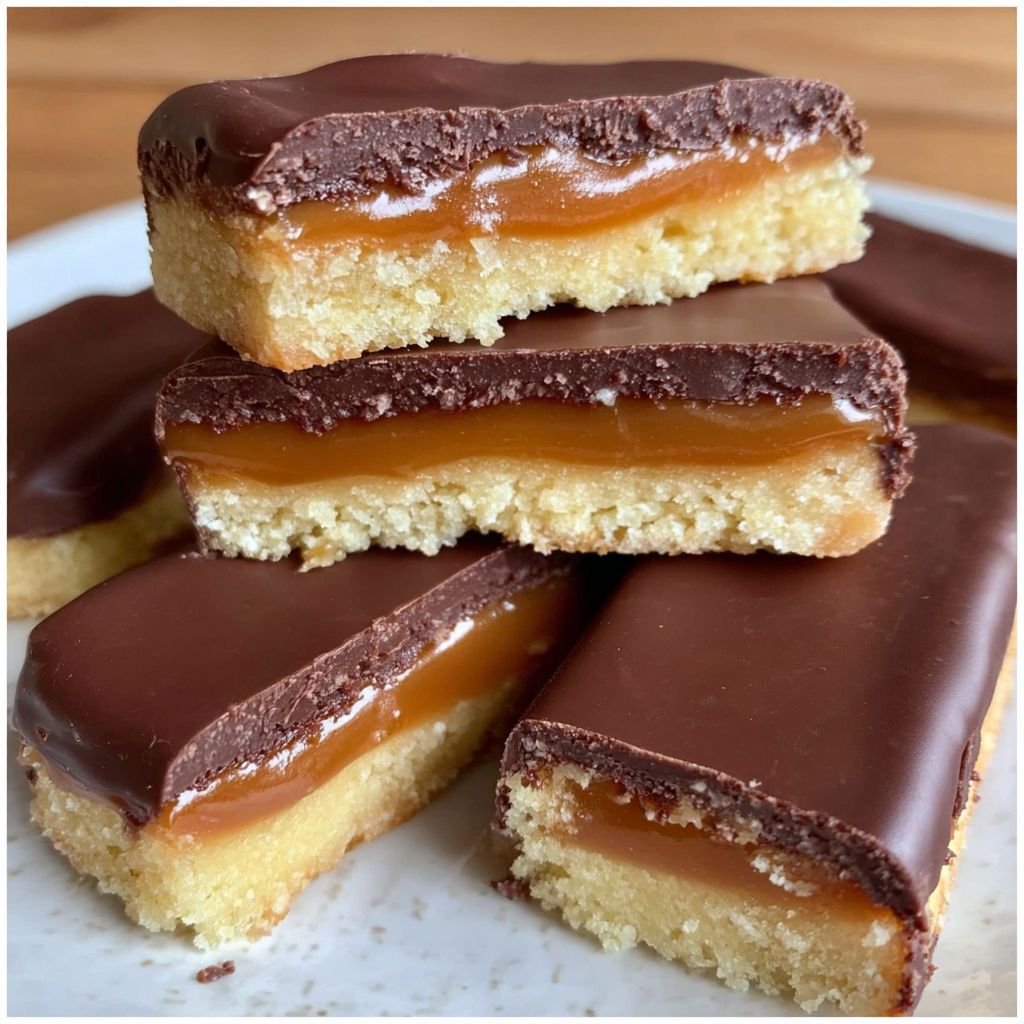 A stack of homemade twix bars.