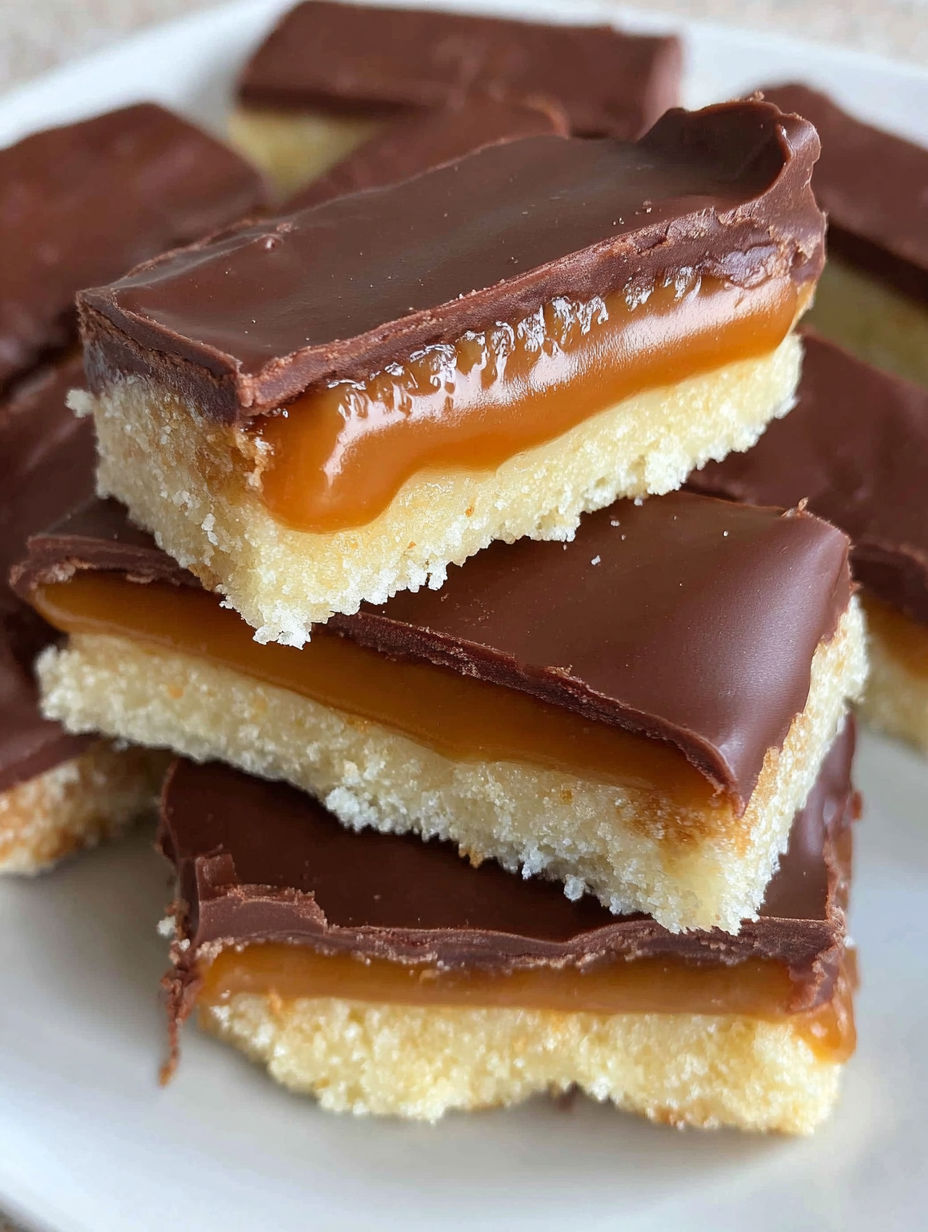 A close up of a homemade twix bar.