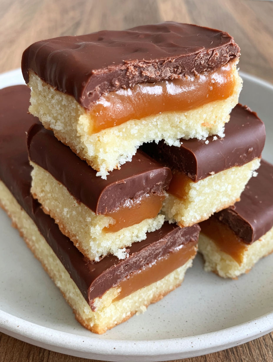 A stack of homemade twix bars.