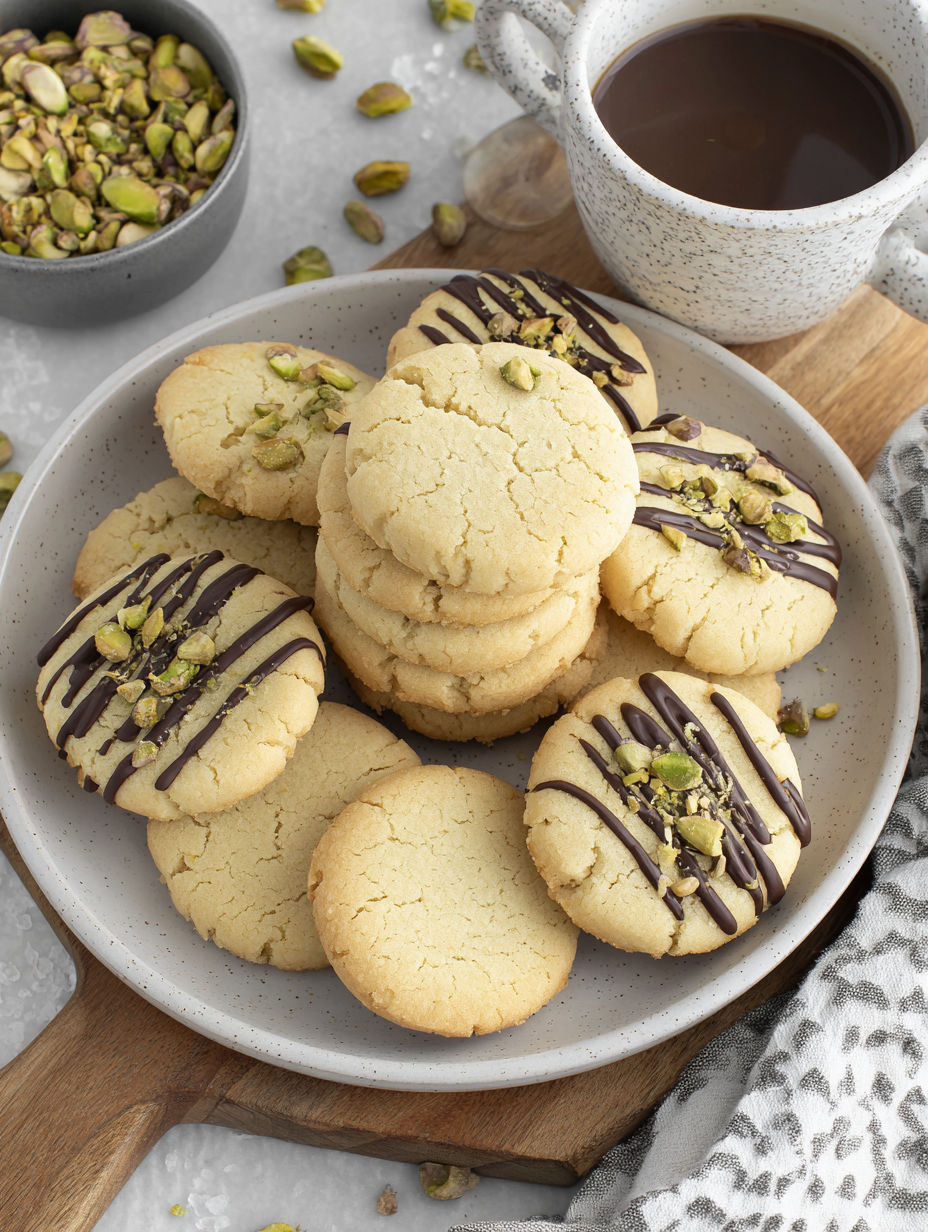 A plate of pistachio shortbread cookies.