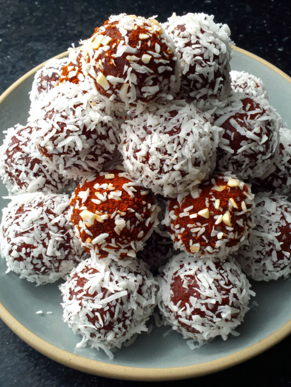 A plate of healthy no-bake truffles.