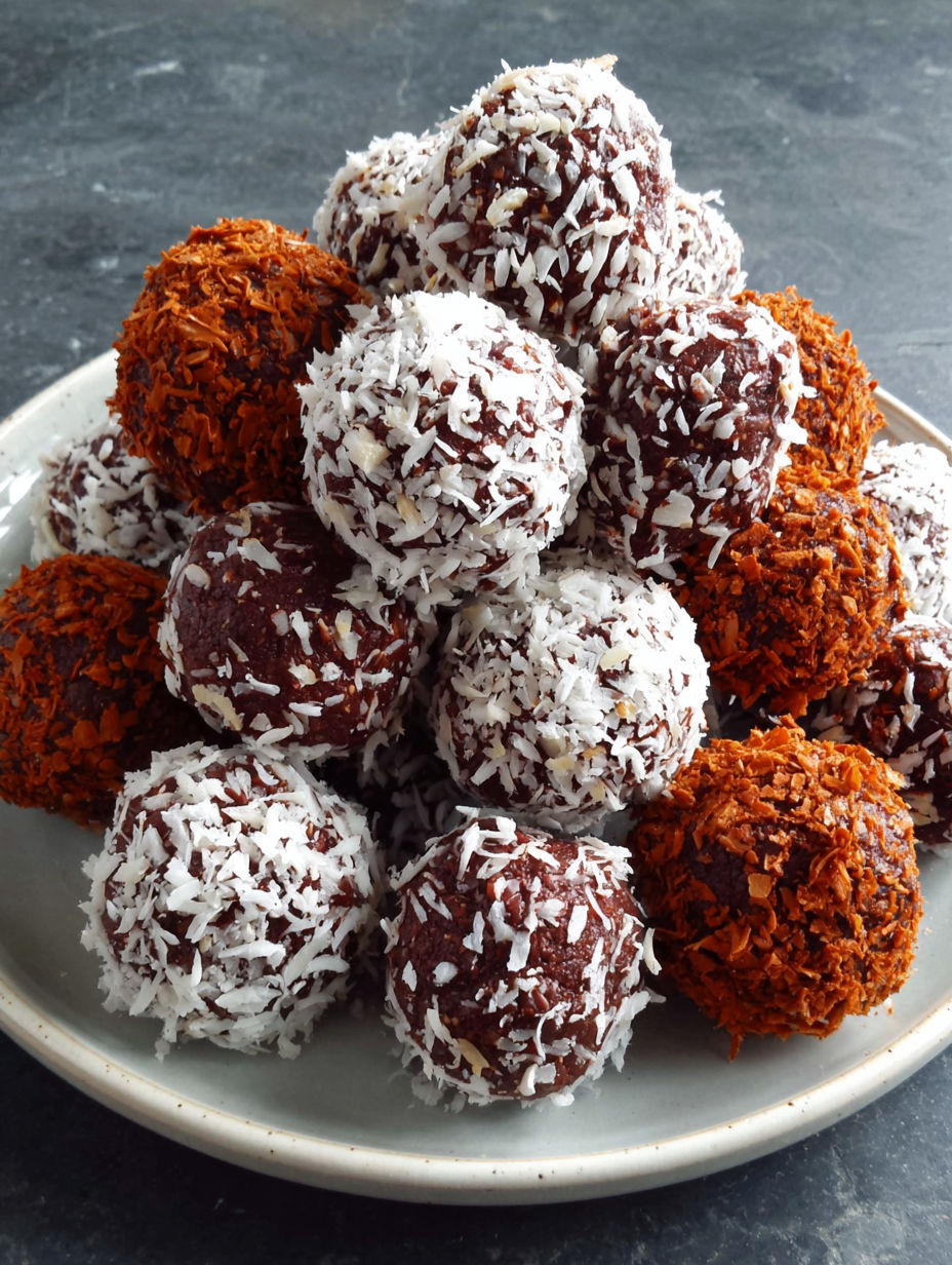 A plate of healthy no-bake truffles.