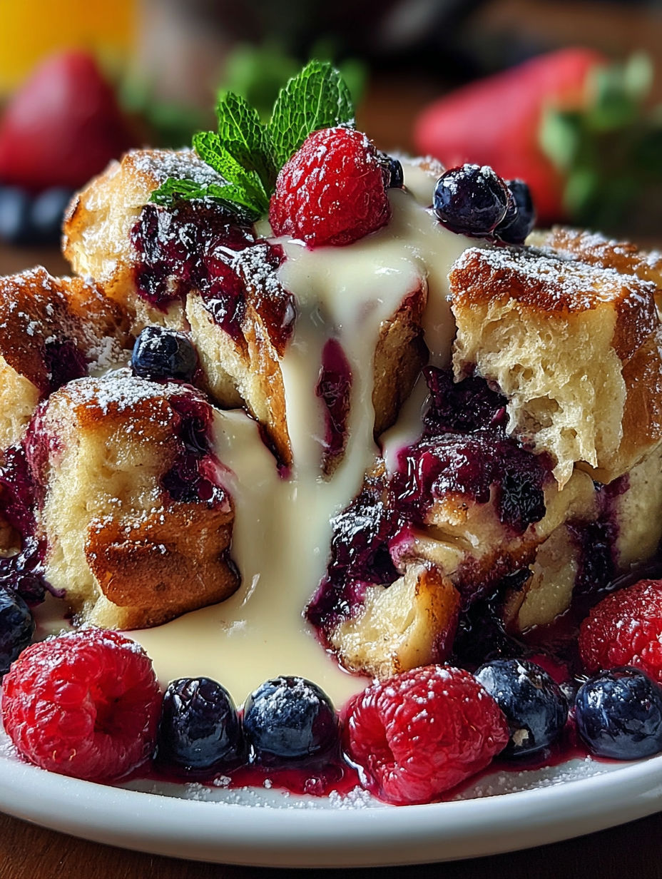 A delicious dessert with berries and cream.