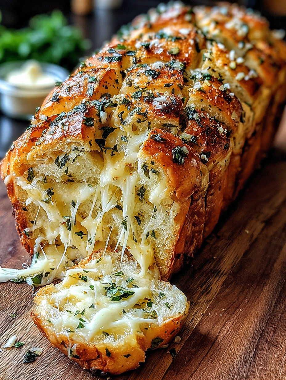 A slice of cheese bread with herbs on it.