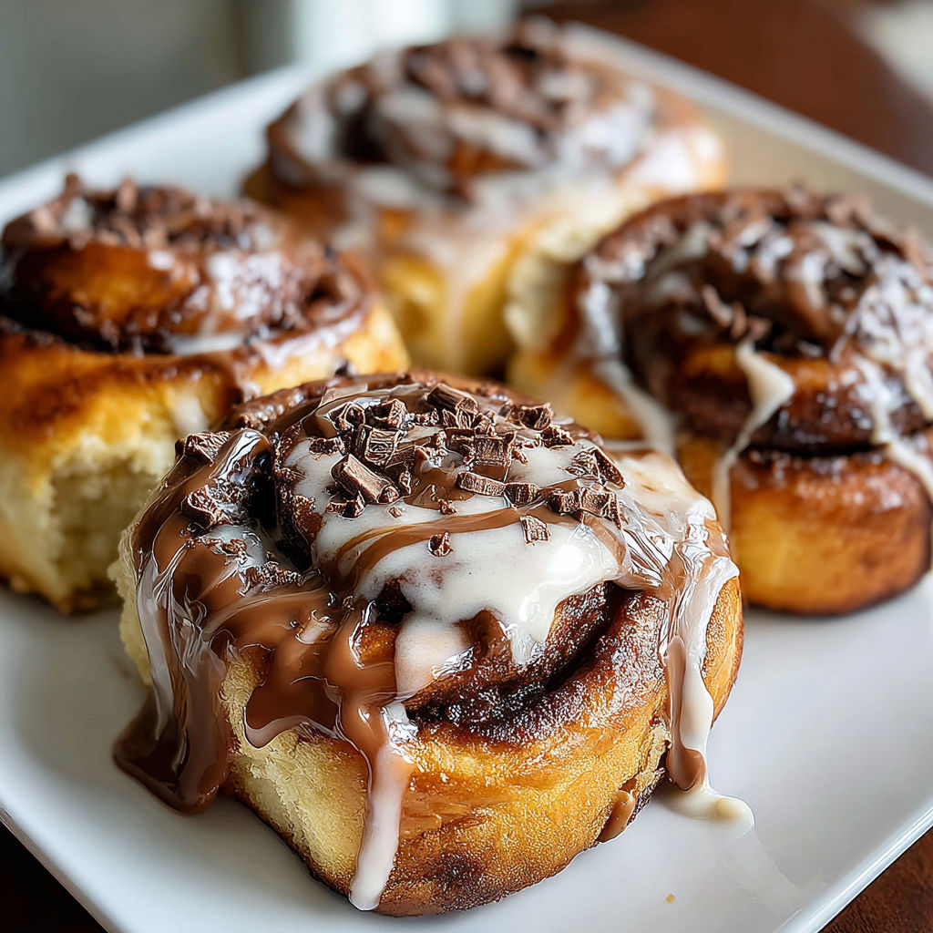 Chocolate cinnamon rolls with espresso cream.