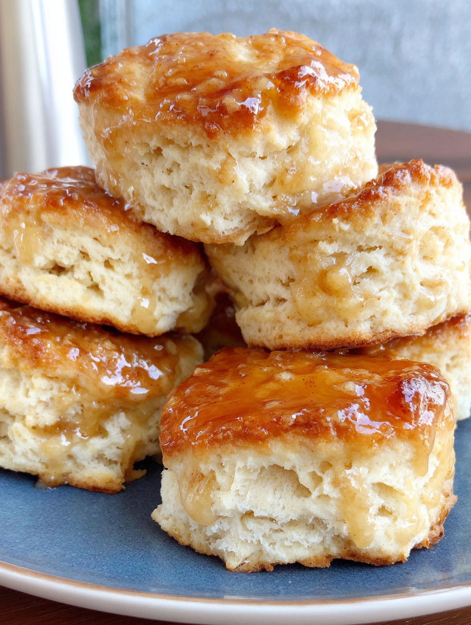 A stack of biscuits with a honey glaze.