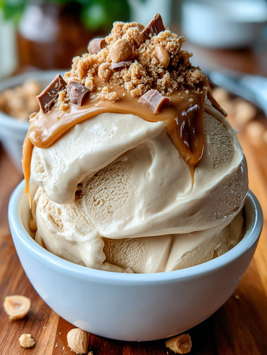 A bowl of peanut butter frozen yogurt.