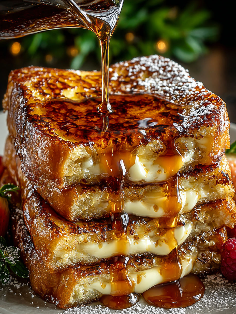 French toast with caramel drizzle.