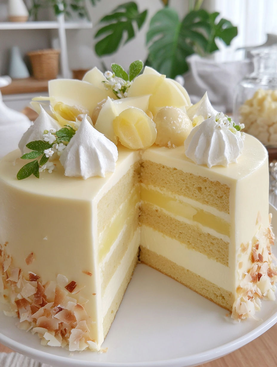 A slice of coconut chiffon cake.