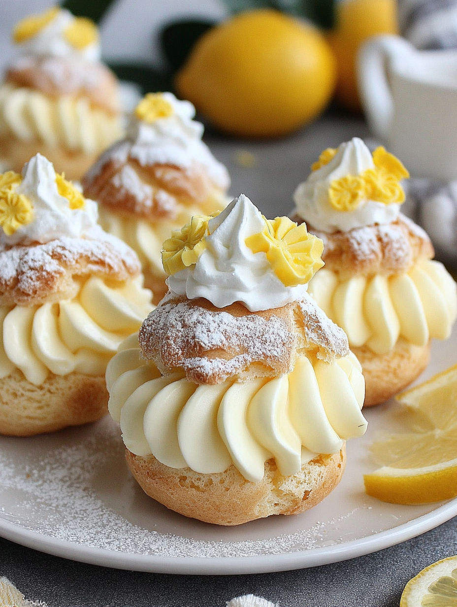 A plate of zesty lemon cream puffs.