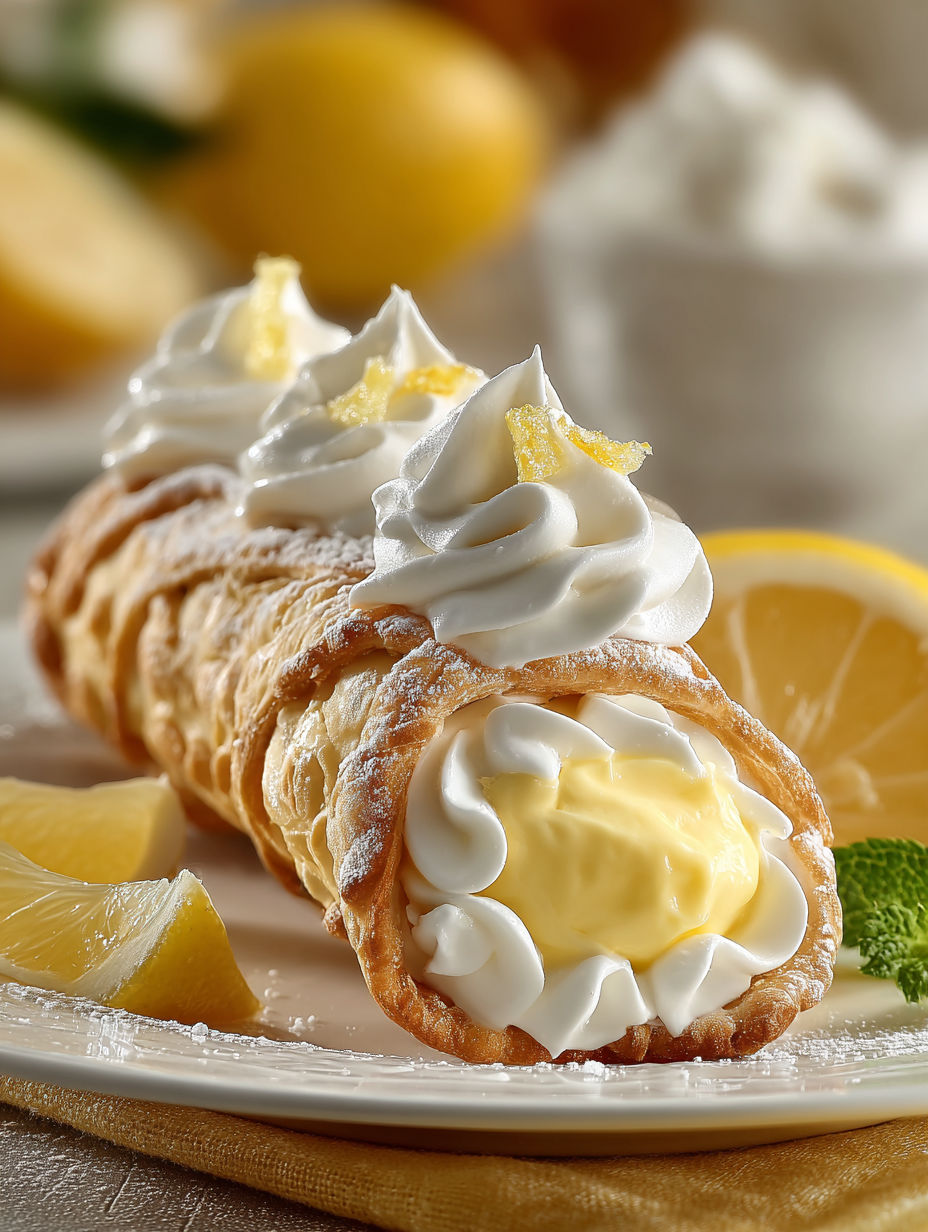A cannoli with a lemon meringue filling.
