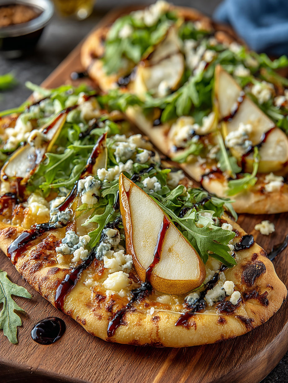 A flatbread with gorgonzola cheese and apple slices on it.