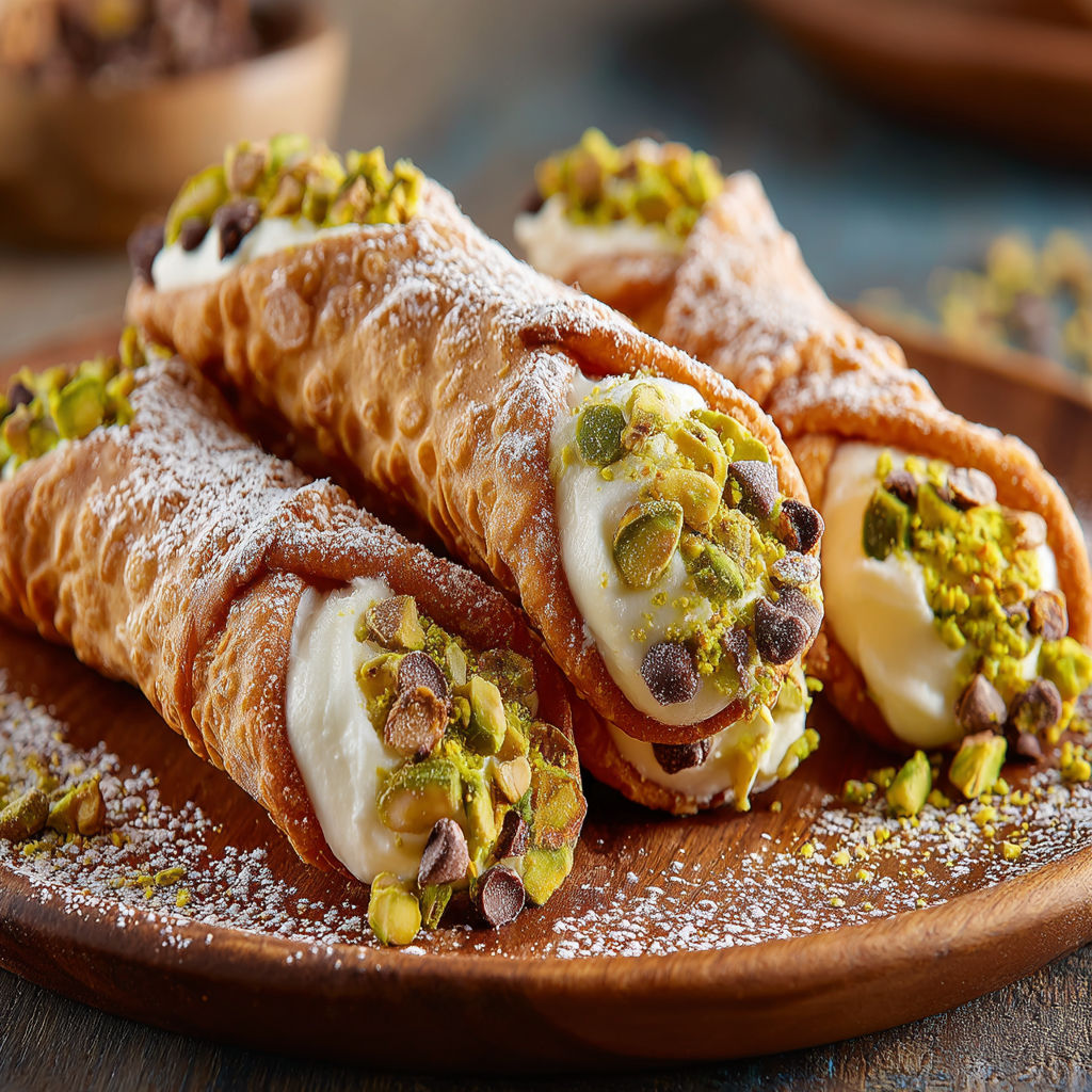 A plate of Pistachio Cannoli.