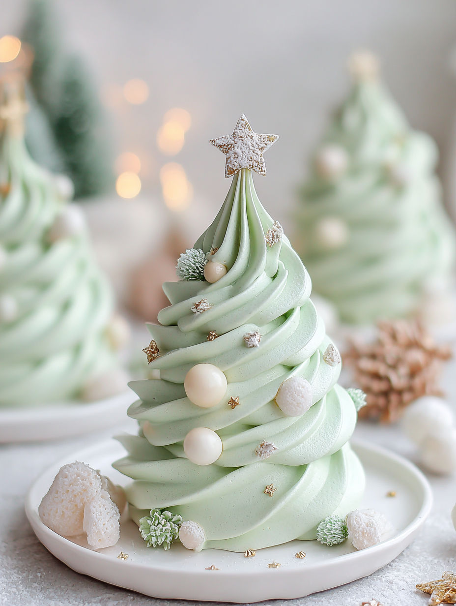 A green Christmas tree made of meringues.
