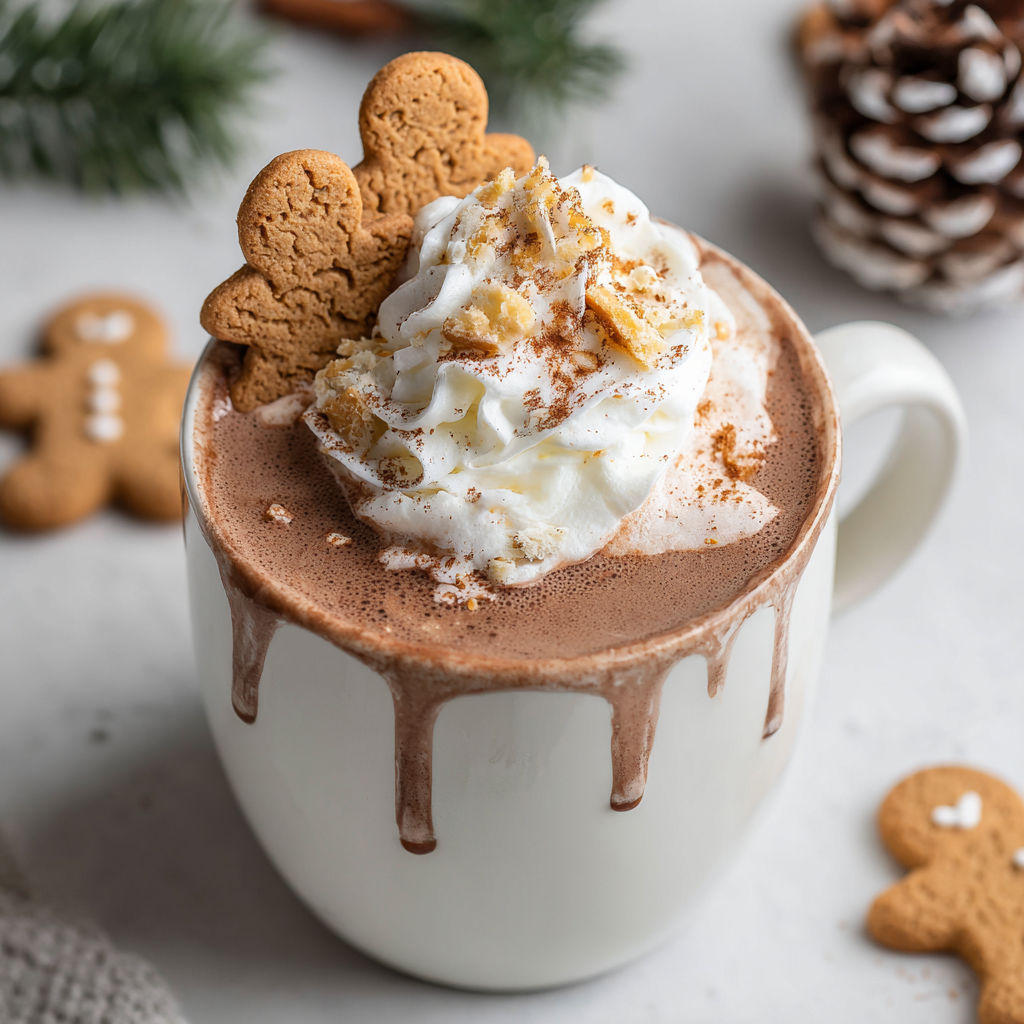 A cup of hot chocolate with a cookie on top.
