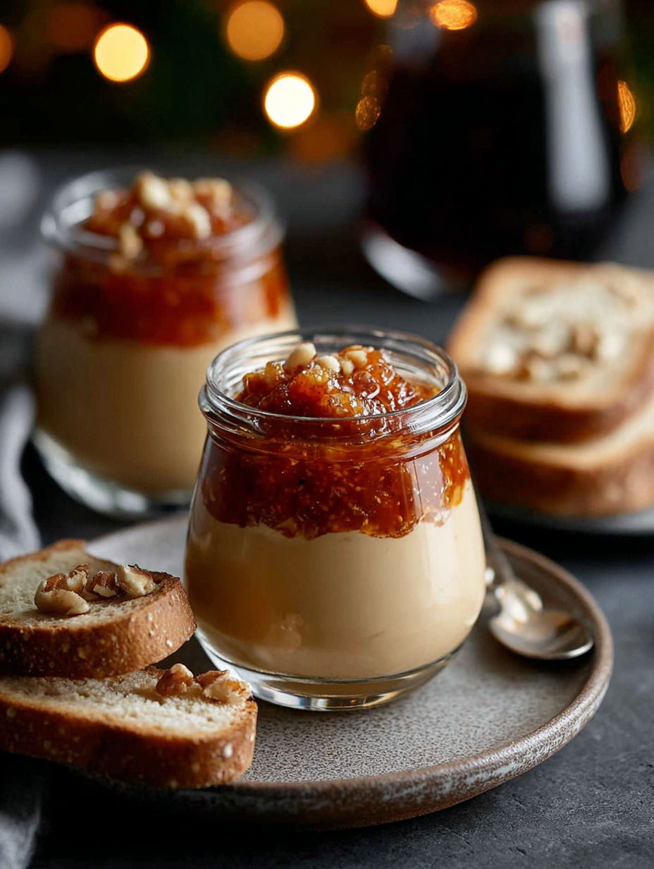 A plate of food with a jar of fig jam and a piece of bread.
