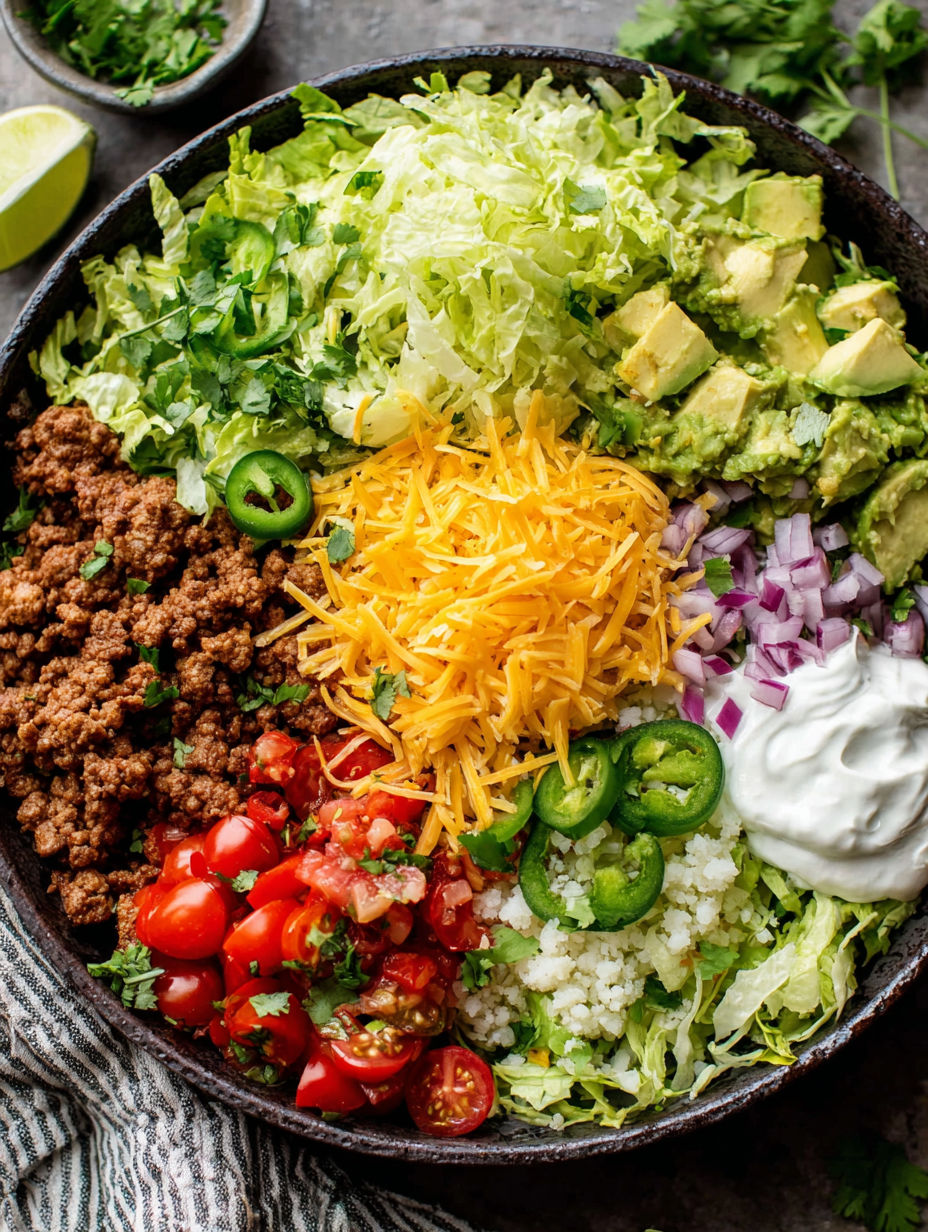 A bowl of food with a variety of ingredients.