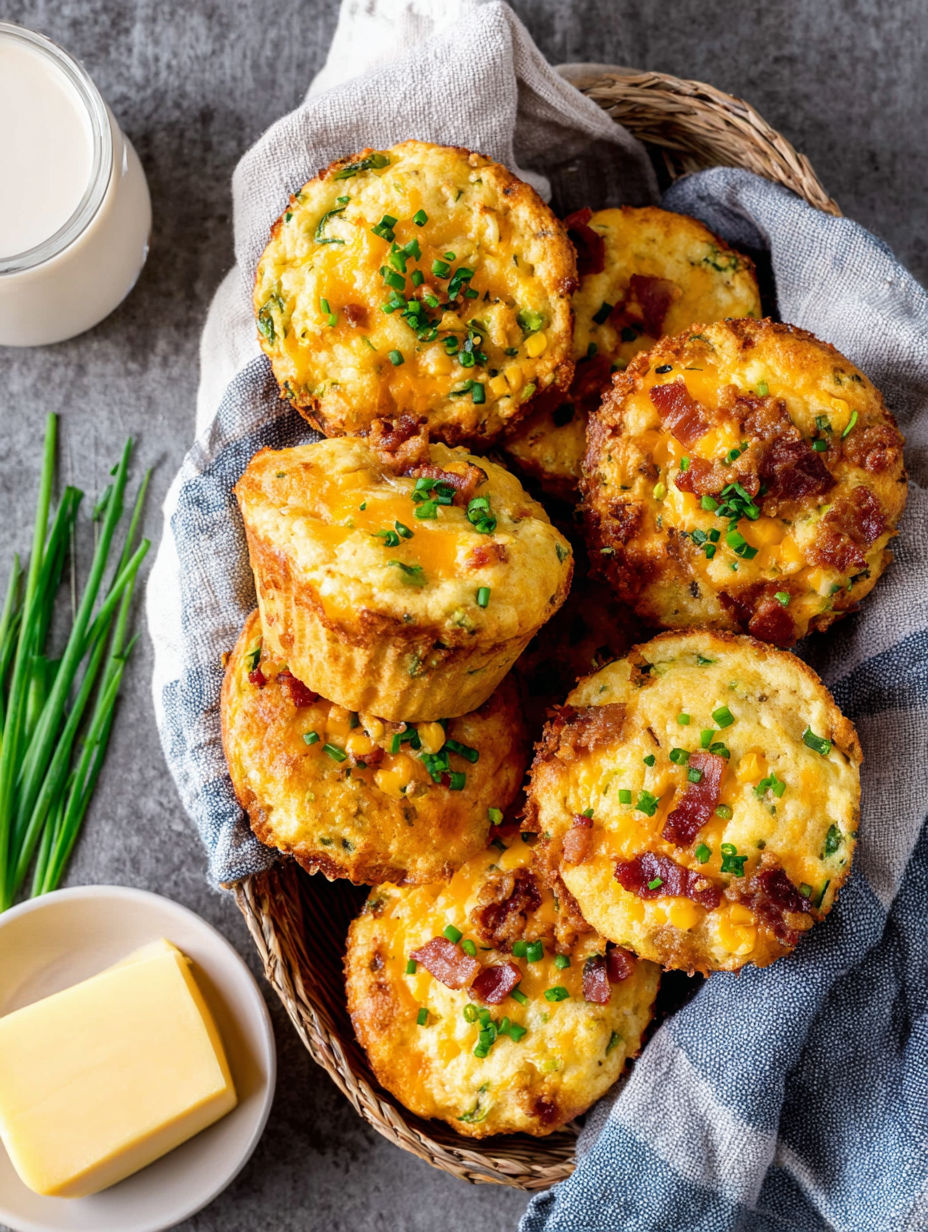 A basket of ham and cheese muffins.