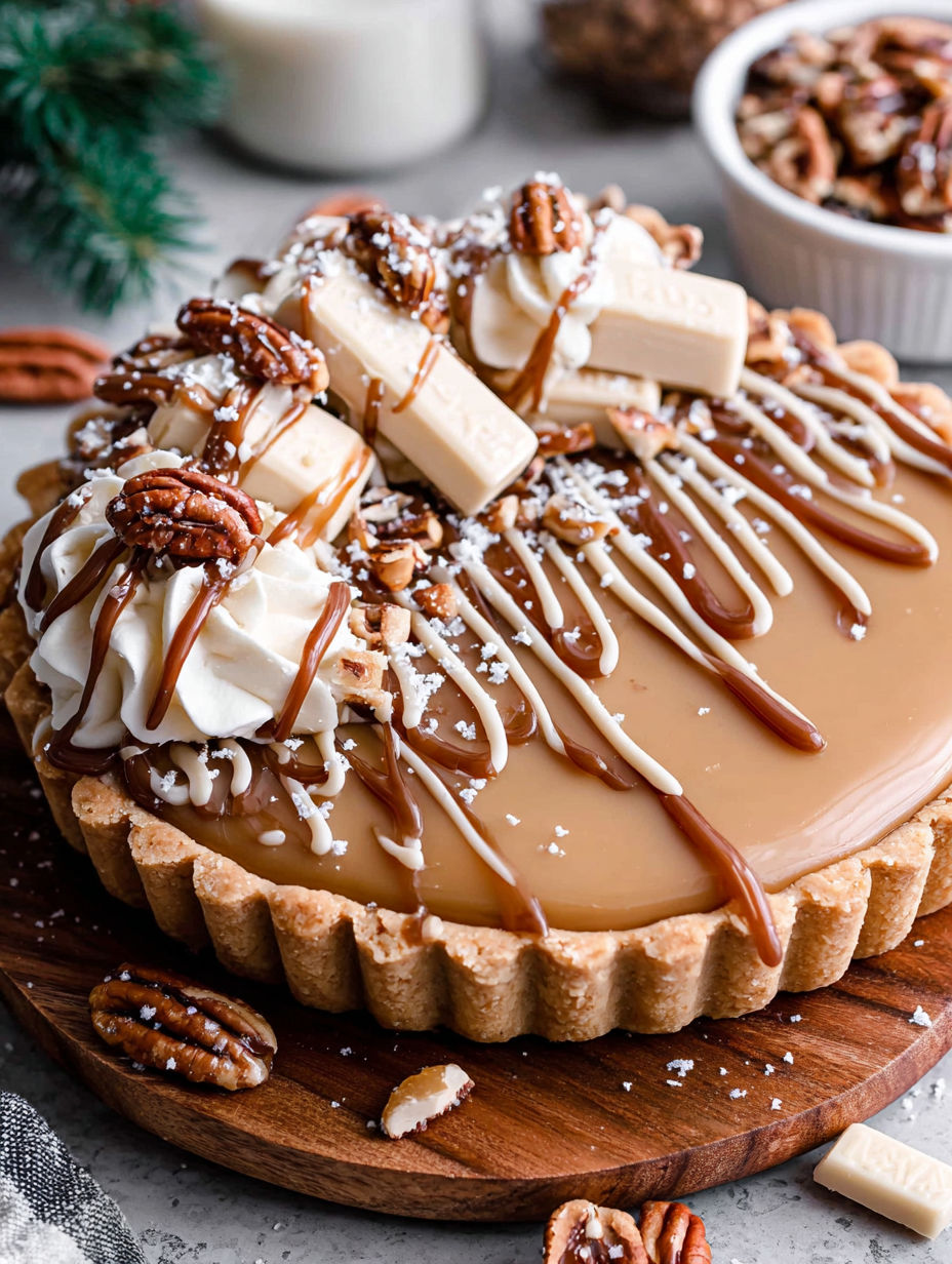 A delicious looking dessert with a caramel sauce and nuts.