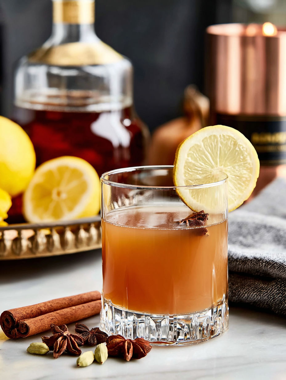 A glass of a spiced sidecar recipe.