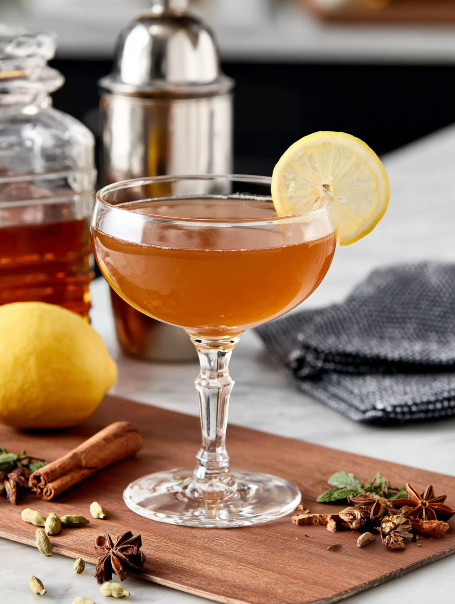 A glass of Spiced Sidecar Recipe.
