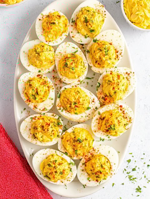 A plate of deviled eggs.