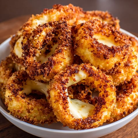 A bowl of cheesy onion rings.