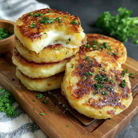 A stack of cheesy stuffed potato cakes.