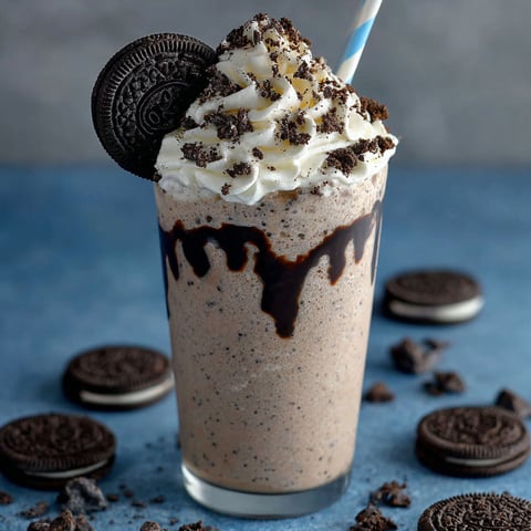 A glass of cookies and cream frappuccino.