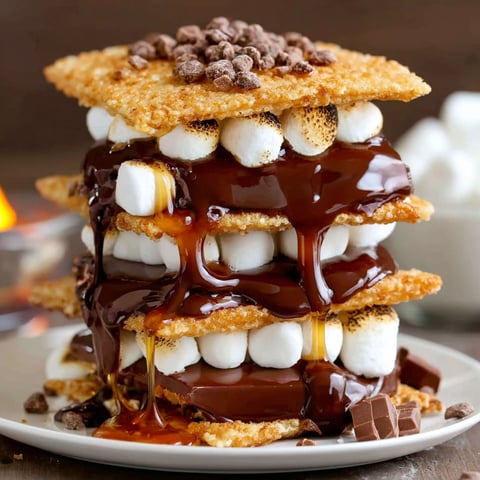A stack of deep fried s'mores.
