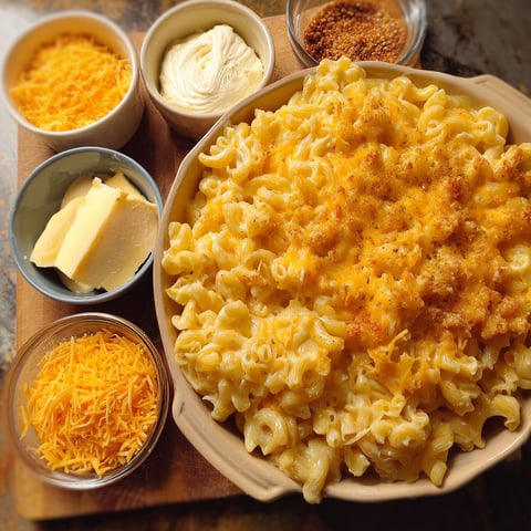 A bowl of macaroni and cheese with a spoon in it.