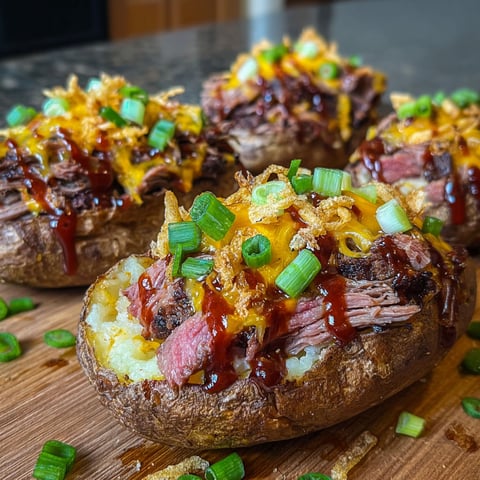 Twice baked potatoes with brisket and cheese.
