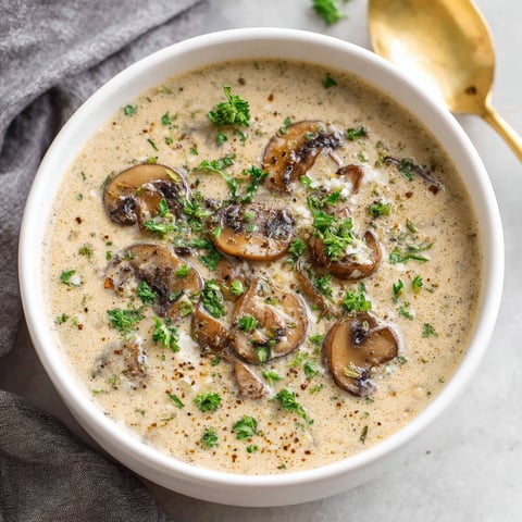 A bowl of cream of mushroom soup.