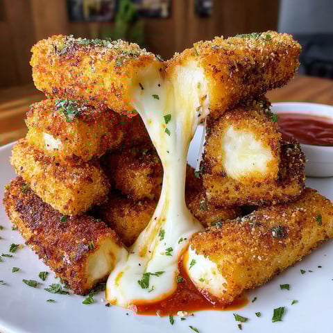 Mozzarella sticks with a spicy dipping sauce.
