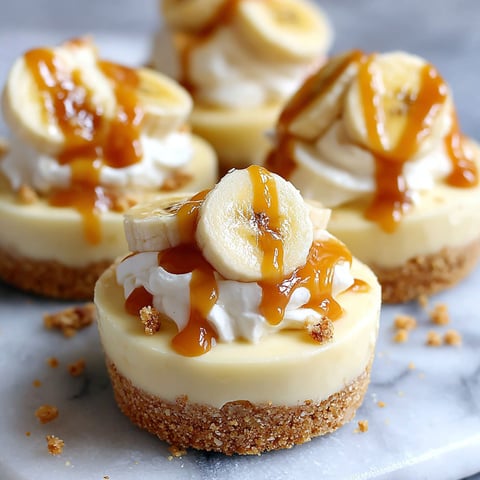 Three small desserts with bananas and caramel sauce.