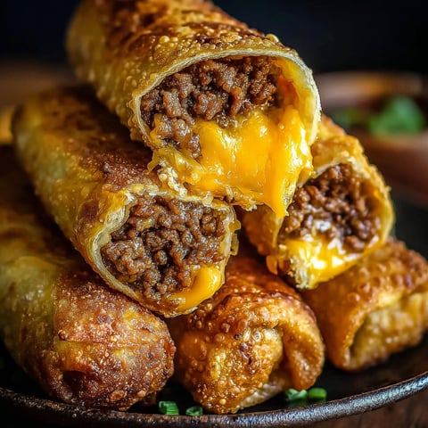 A stack of cheeseburger egg rolls.