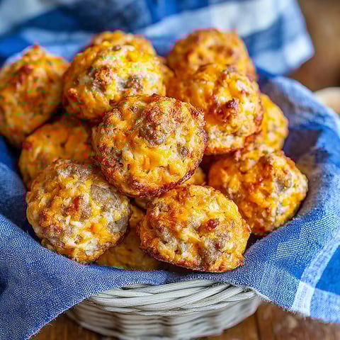 A basket of Cheddar Bay Sausage Balls.