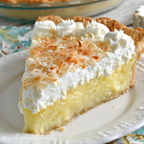 A slice of Grandma's Homemade Coconut Cream Pie.