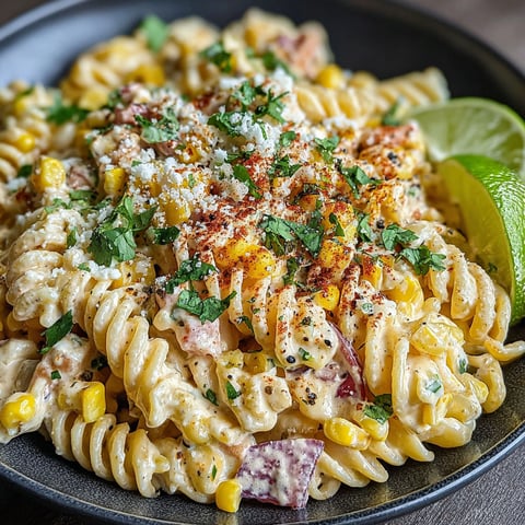 A bowl of Mexican street corn pasta salad.