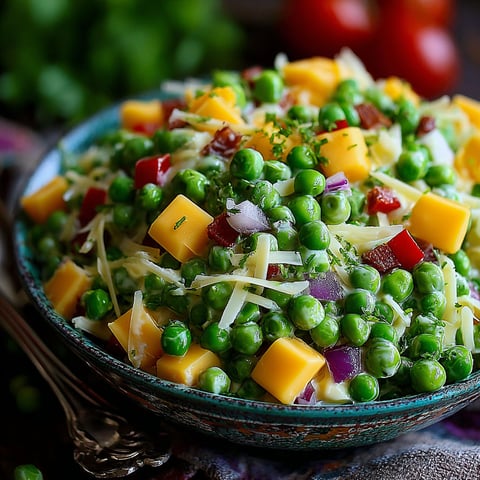 A bowl of delicious Irish pea salad.