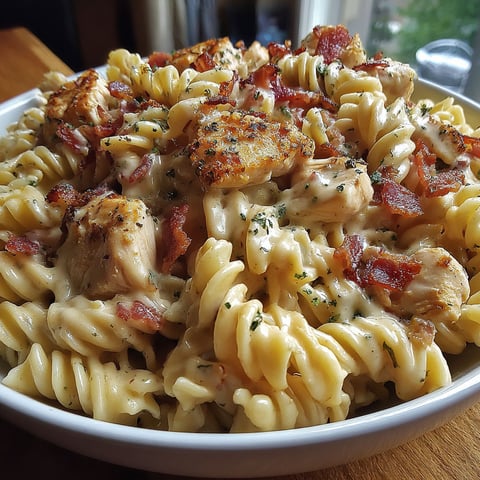 A bowl of chicken bacon ranch pasta.