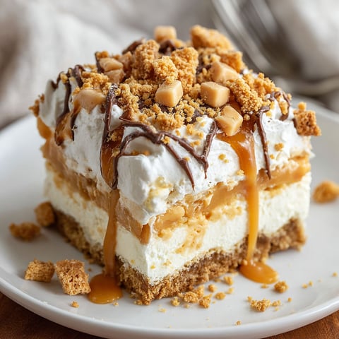 A piece of butterscotch delight on a plate.