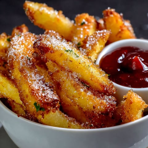 A bowl of crispy air fryer apple fries.