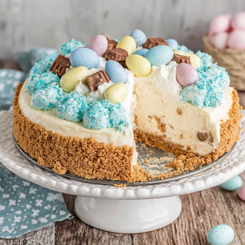 A slice of Easter Egg Cheesecake.