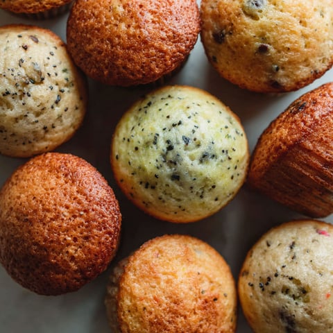 A variety of muffins on a table.