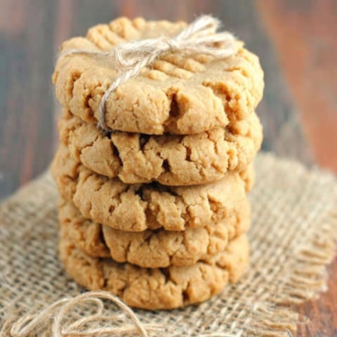 A stack of gluten free peanut butter cookies.