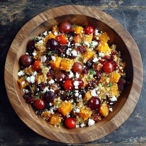 A bowl of food with butternut squash, tomatoes, and quinoa.