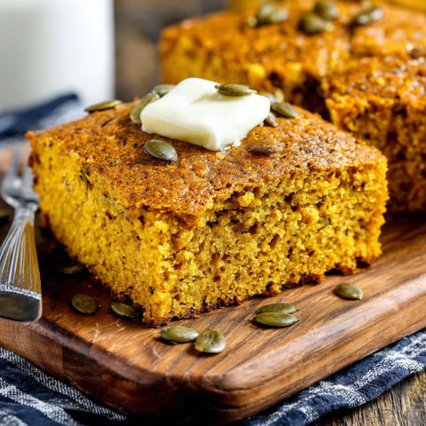 A slice of pumpkin maple cornbread with butter on top.